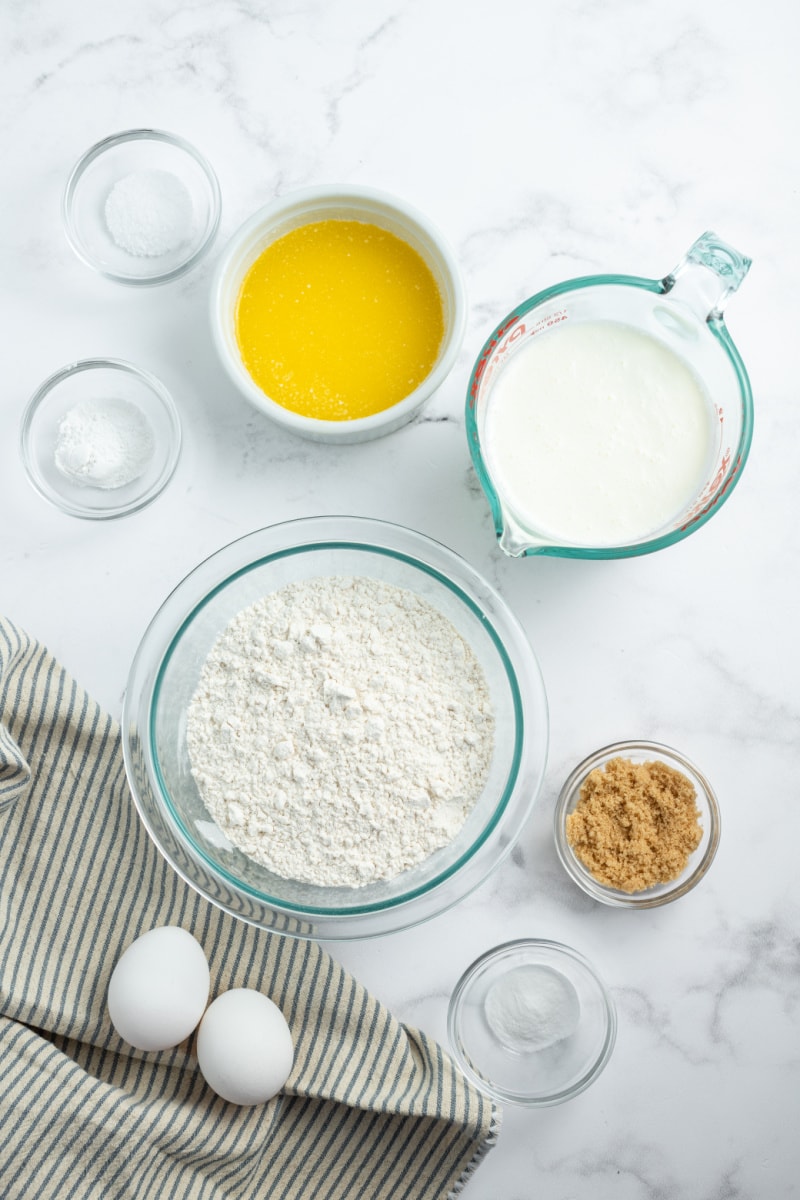 ingredients displayed for making buttermilk brown sugar waffles