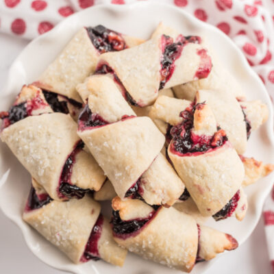 cherry rugelach on a white platter