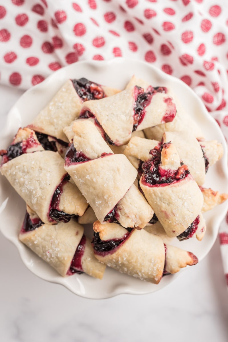 cherry rugelach on a white platter