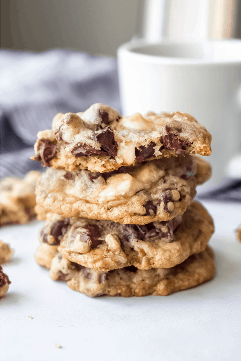 Looking at the inside of Nutty Chocolate Chip Overload Cookies