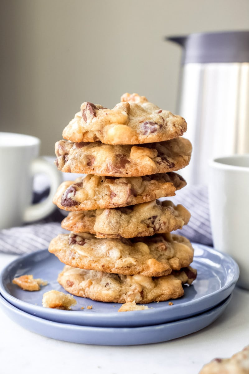 stack of Nutty Chocolate Chip Overload Cookies