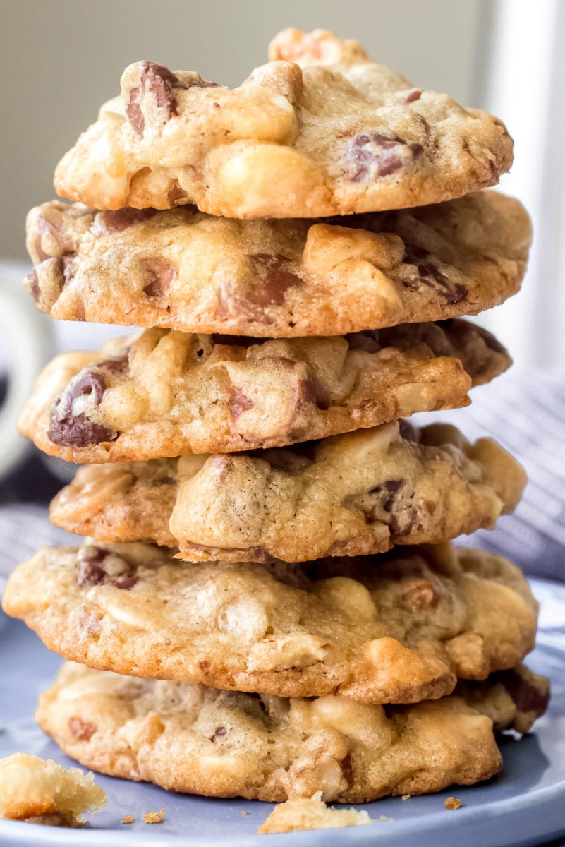 a stack of Nutty Chocolate Chip Overload Cookies