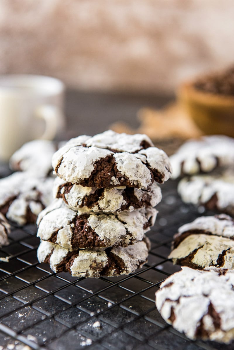 stack of Chocolate Espresso Snowcap Cookies