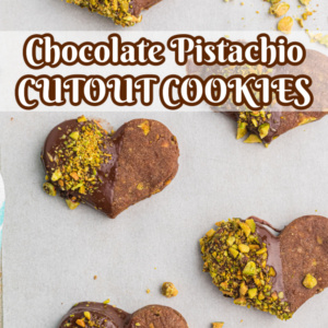 Pinterest image for chocolate pistachio cut out cookies