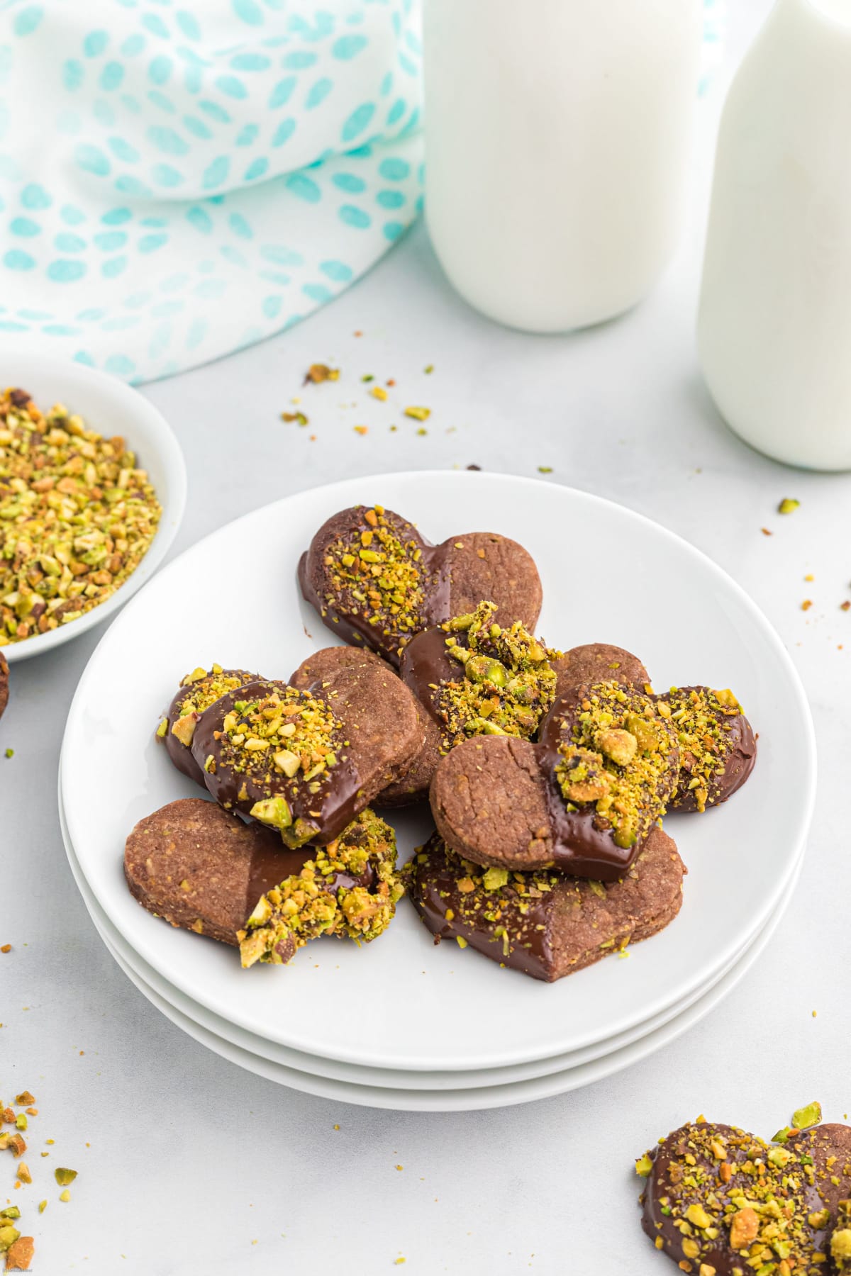 chocolate heart cookies on a platter