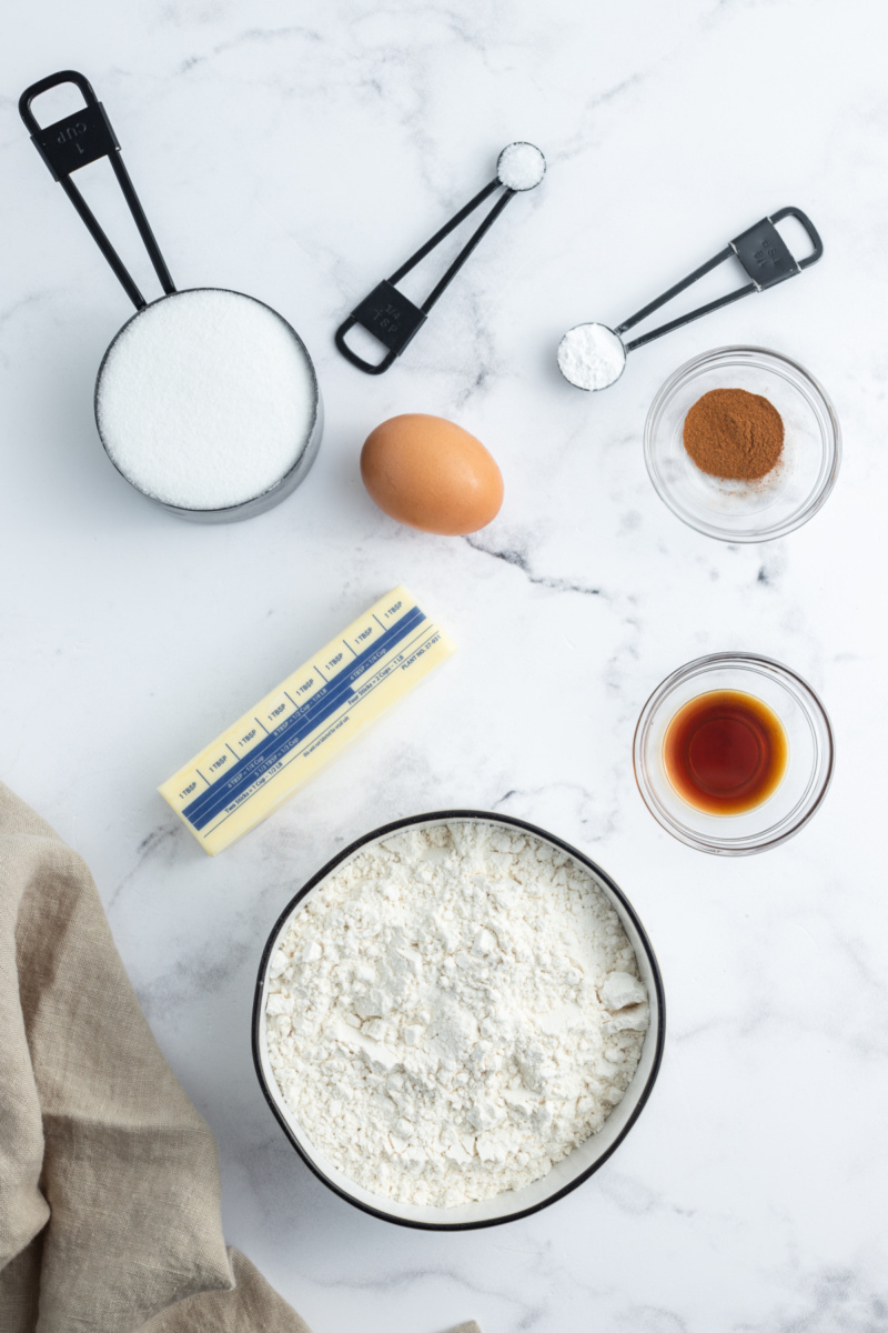 ingredients displayed for making cinnamon sugar cookies