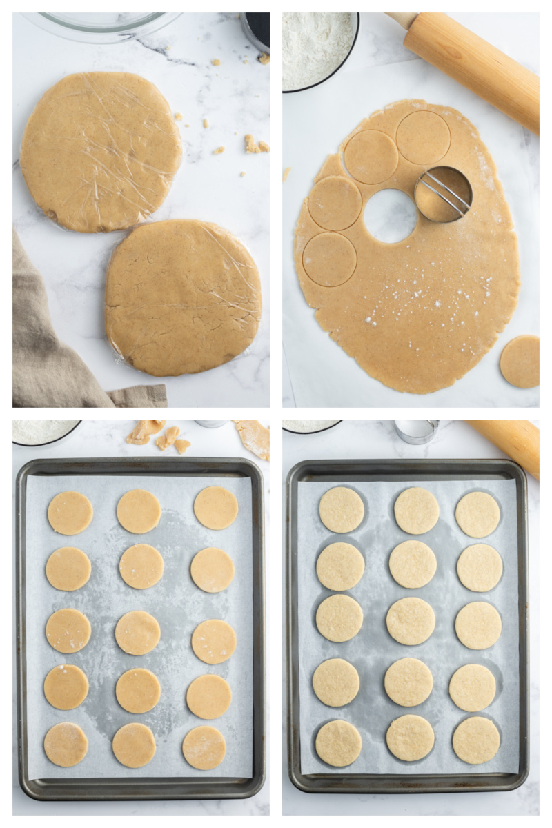 four photos showing how to make cinnamon sugar cookies
