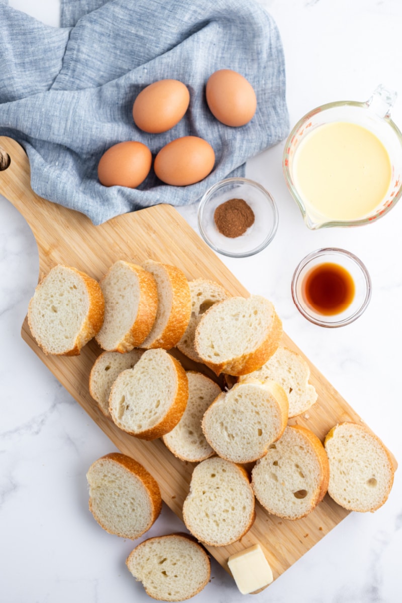 ingredients displayed for making eggnog french toast