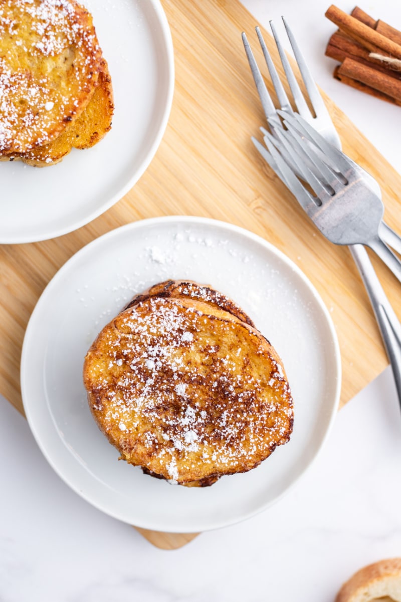 overhead shot of eggnog french toast