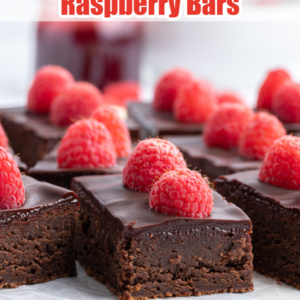 pinterest image for fudgy chocolate raspberry bars