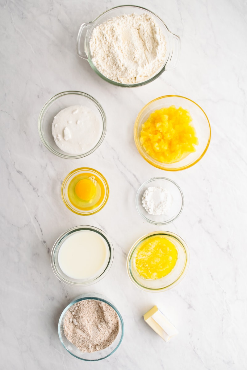 ingredients for pineapple muffins displayed