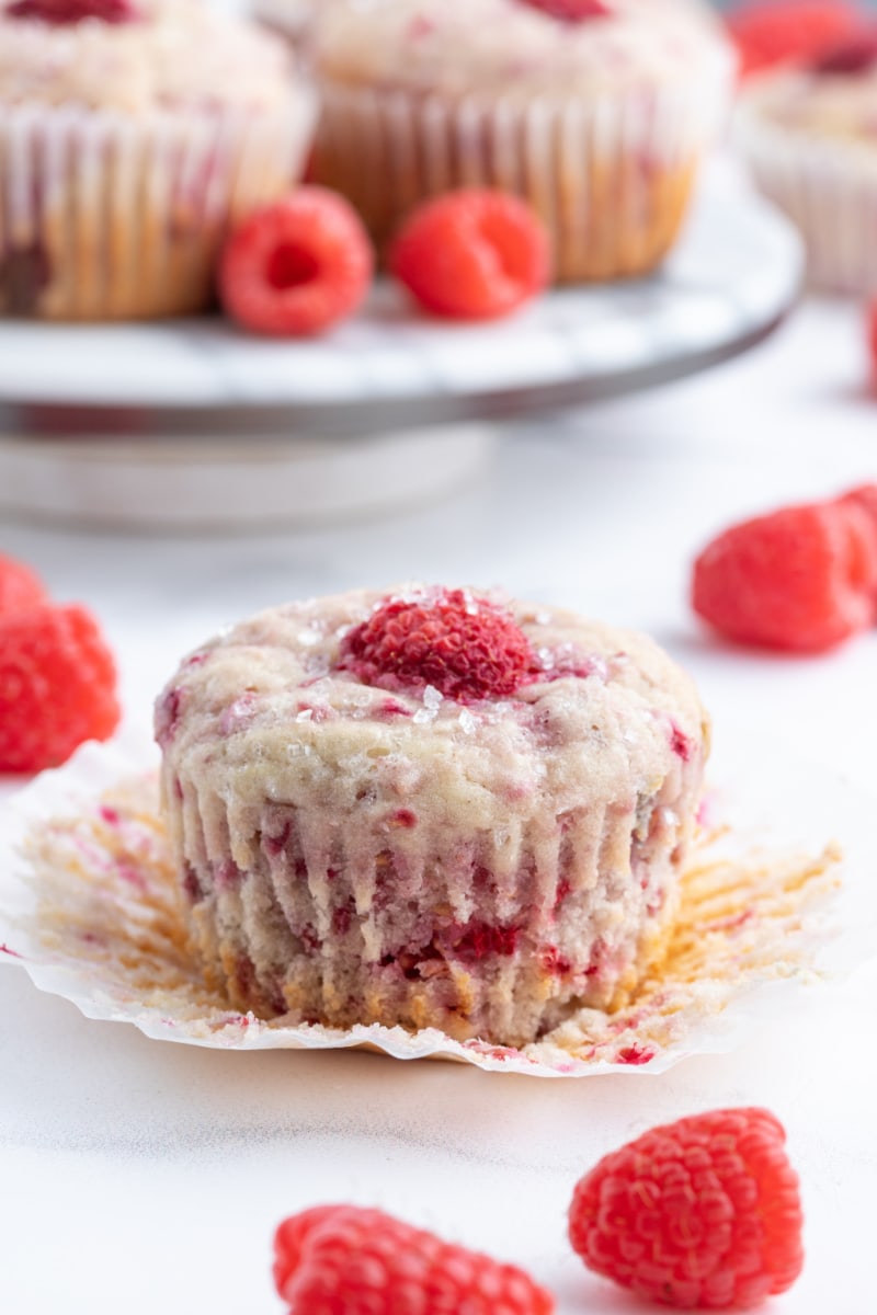 sugar crusted raspberry muffin unwrapped