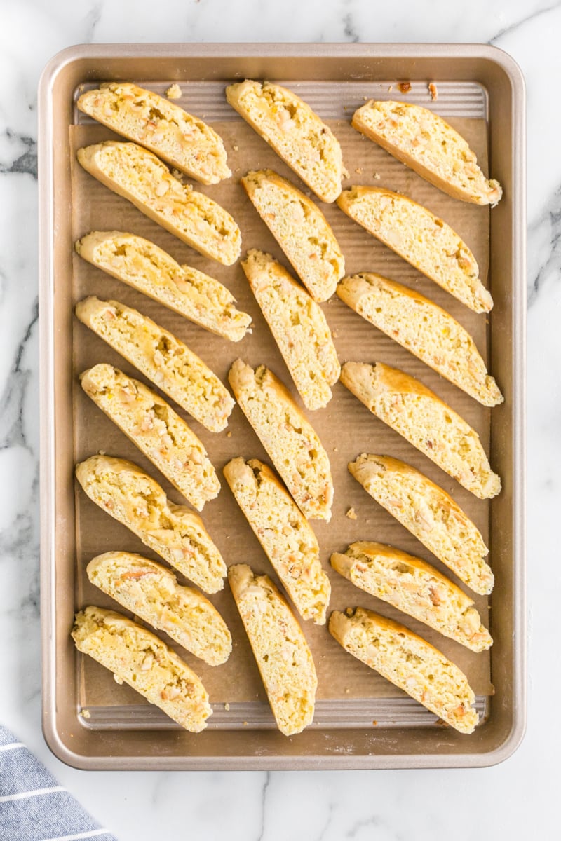 almond biscotti on a baking sheet