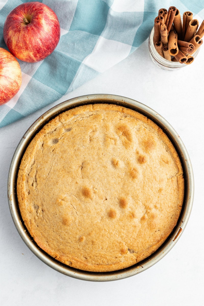 apple cinnamon upside down cake in pan