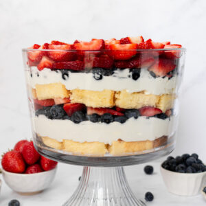 berry trifle in trifle dish