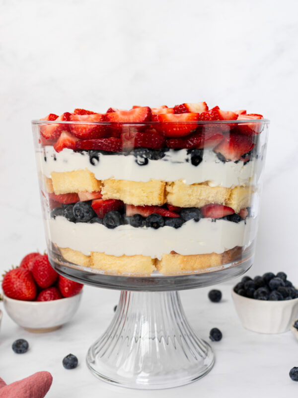 berry trifle in trifle dish