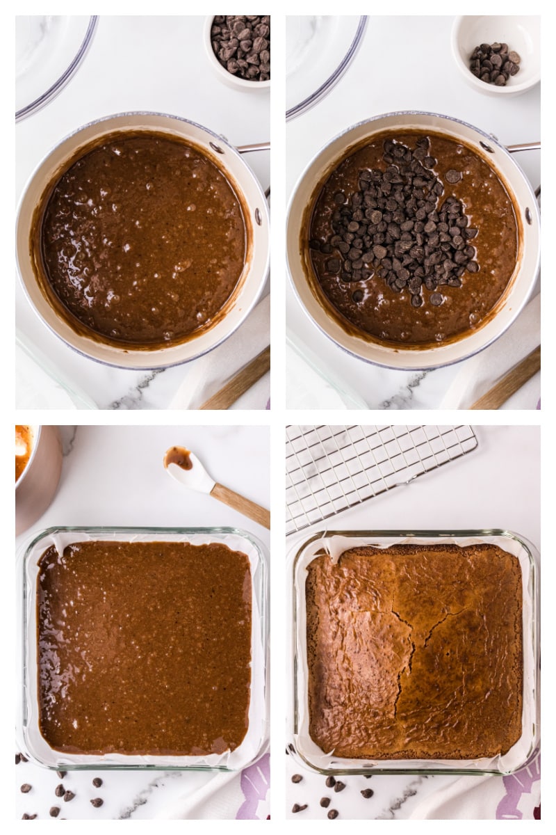 four photos showing process of making the best brownies recipe
