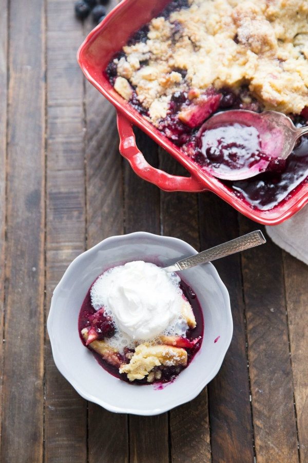 serving of Blueberry Apple Crisp with whipped cream