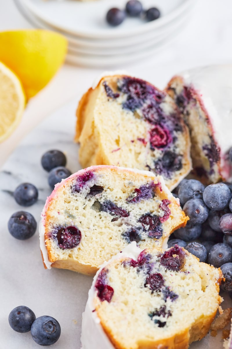 blueberry cake sliced