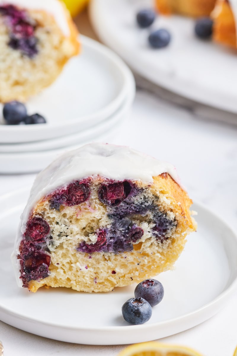 slice of blueberry cake on plate