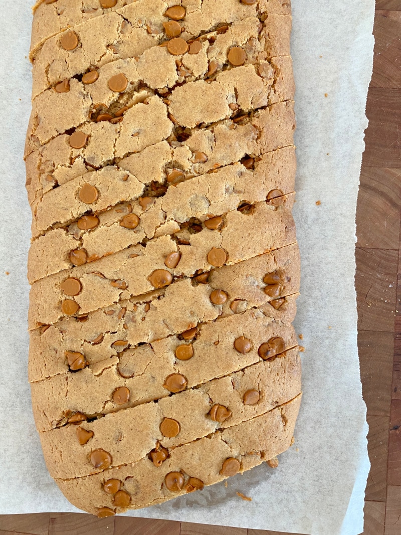 biscotti loaf cut into slices