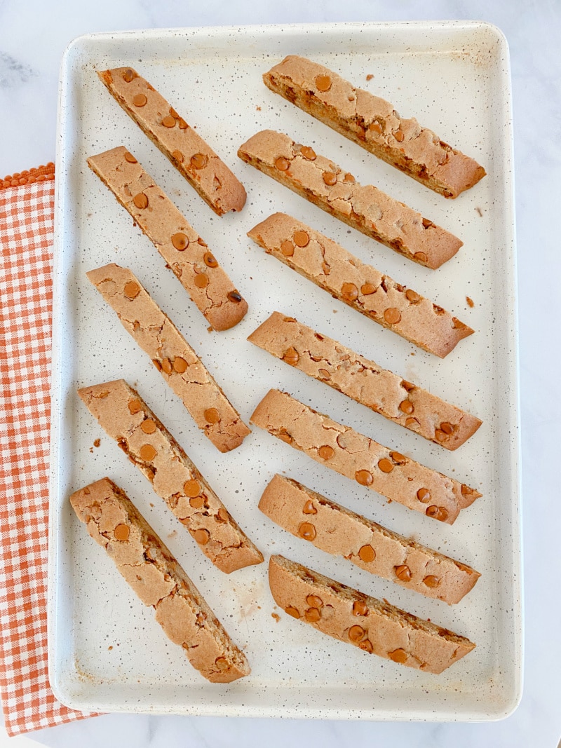 brown sugar cinnamon biscotti on a baking sheet