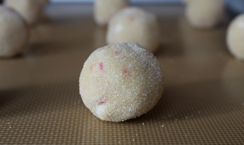 Candy Cane Kiss Cookie dough rolled into balls