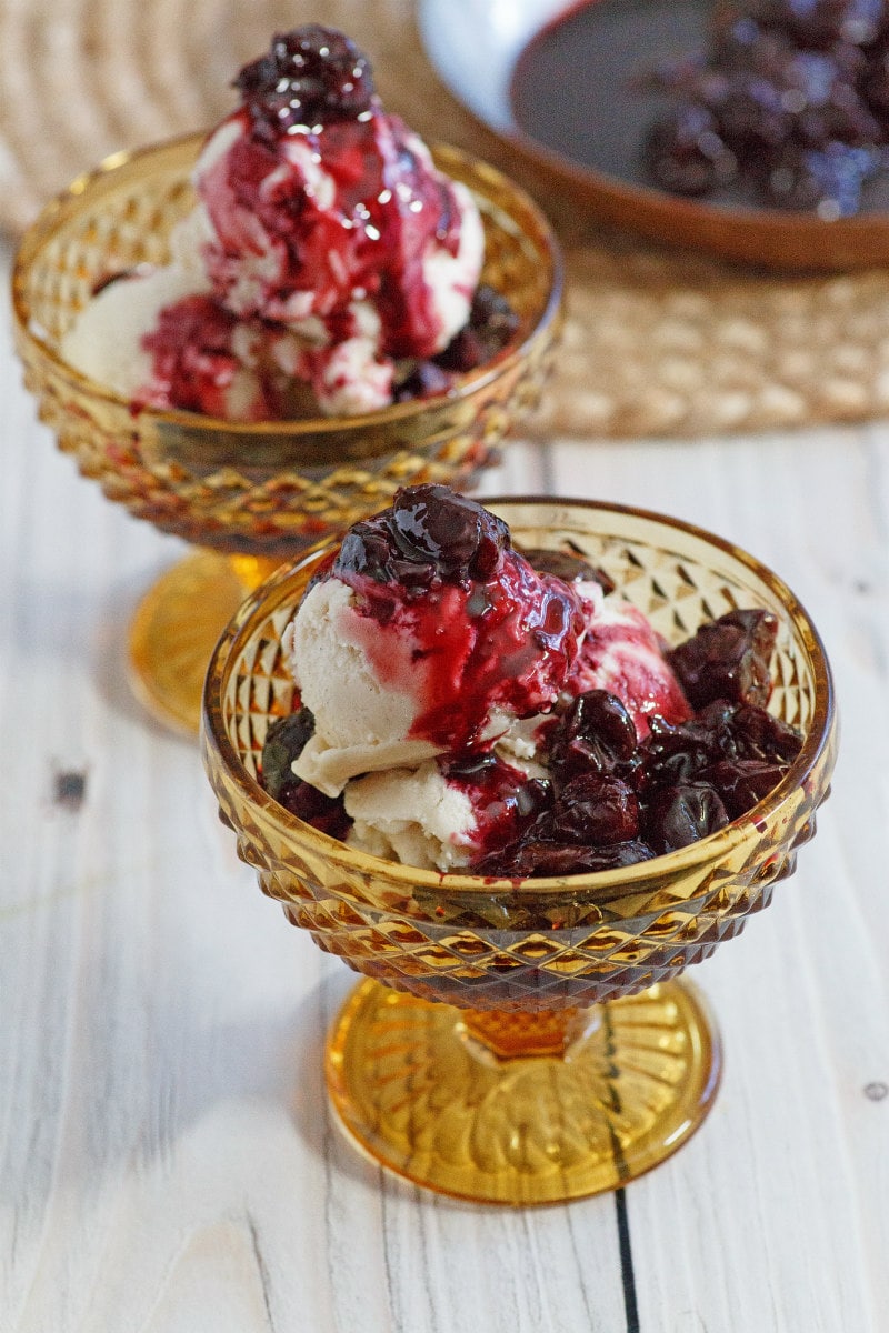 Cherries Jubilee served over ice cream