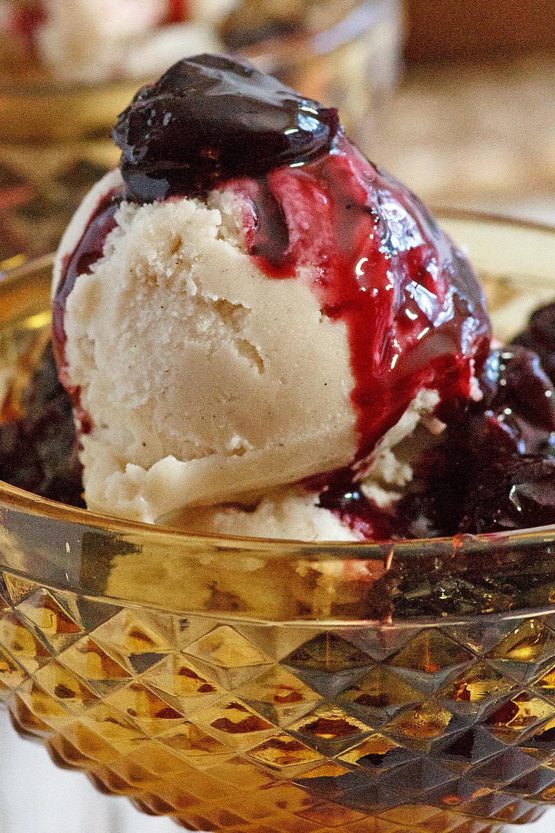 Cherries Jubilee served over ice cream