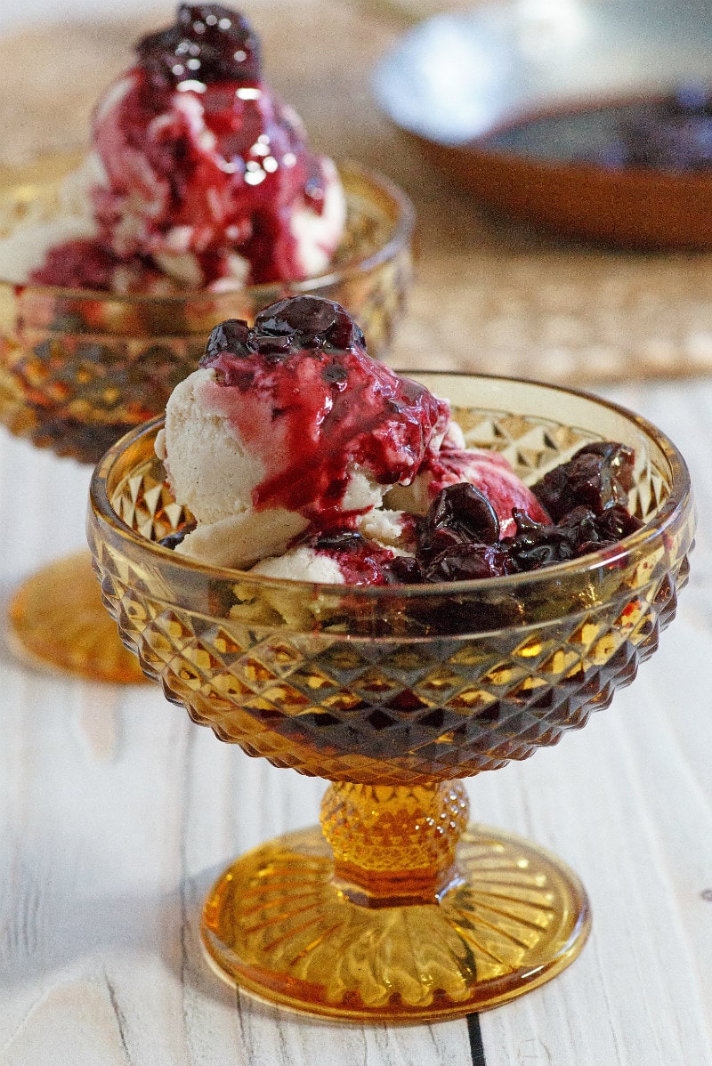 Cherries Jubilee served over ice cream