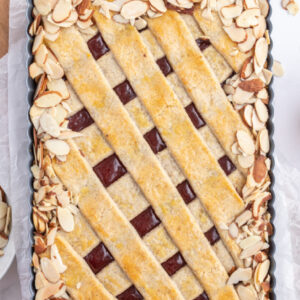 pinterest image for cherry almond tart