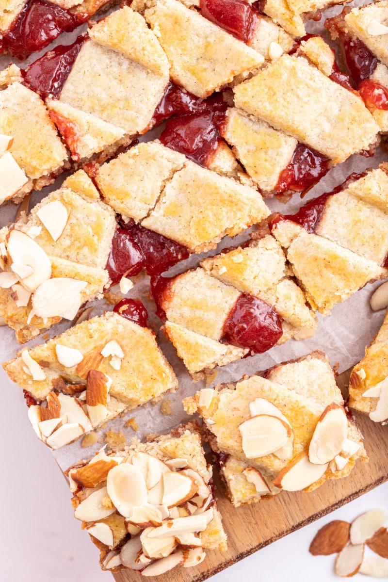 cherry almond tart cut into squares