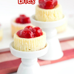 pinterest image for cherry cheesecake bites