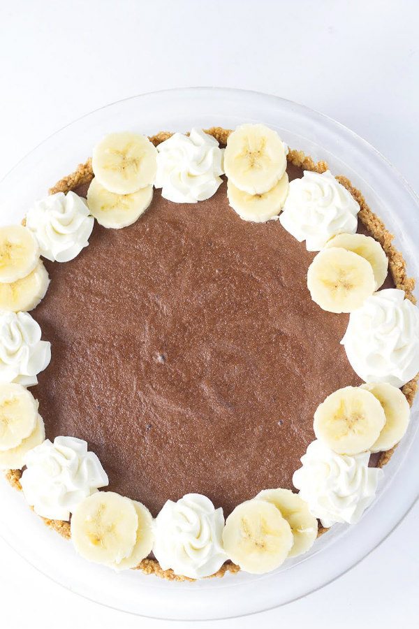 Chocolate Banana Ice Cream Pie with Peanut Butter Crust - recipe from RecipeGirl.com