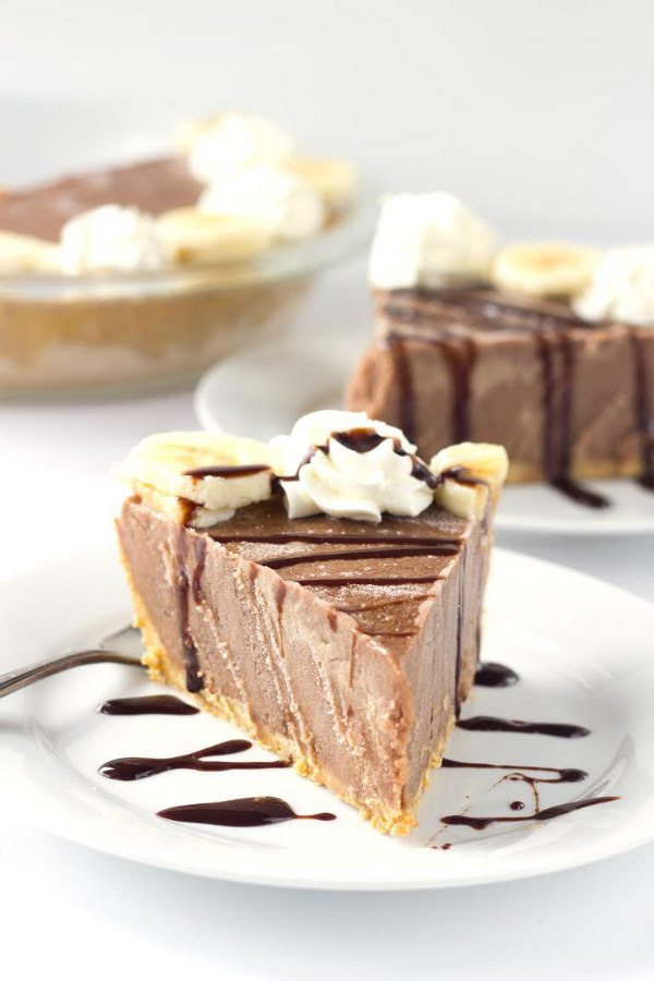 Chocolate Banana Ice Cream Pie with Peanut Butter Crust - recipe from RecipeGirl.com