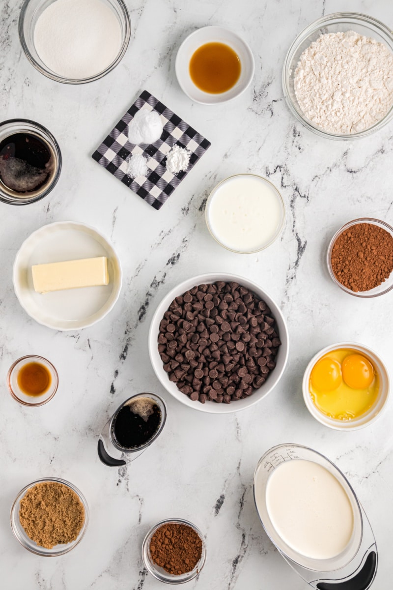 ingredients displayed for making chocolate guinness stout cake