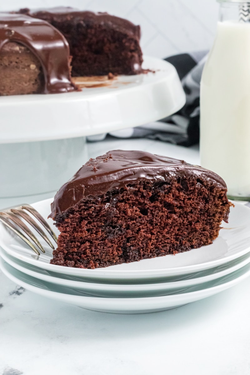 slice of chocolate cake on a plate