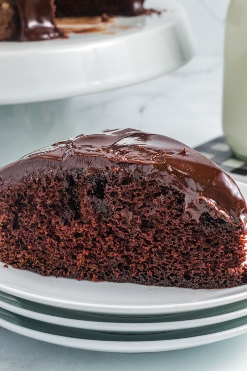 slice of chocolate cake on a plate