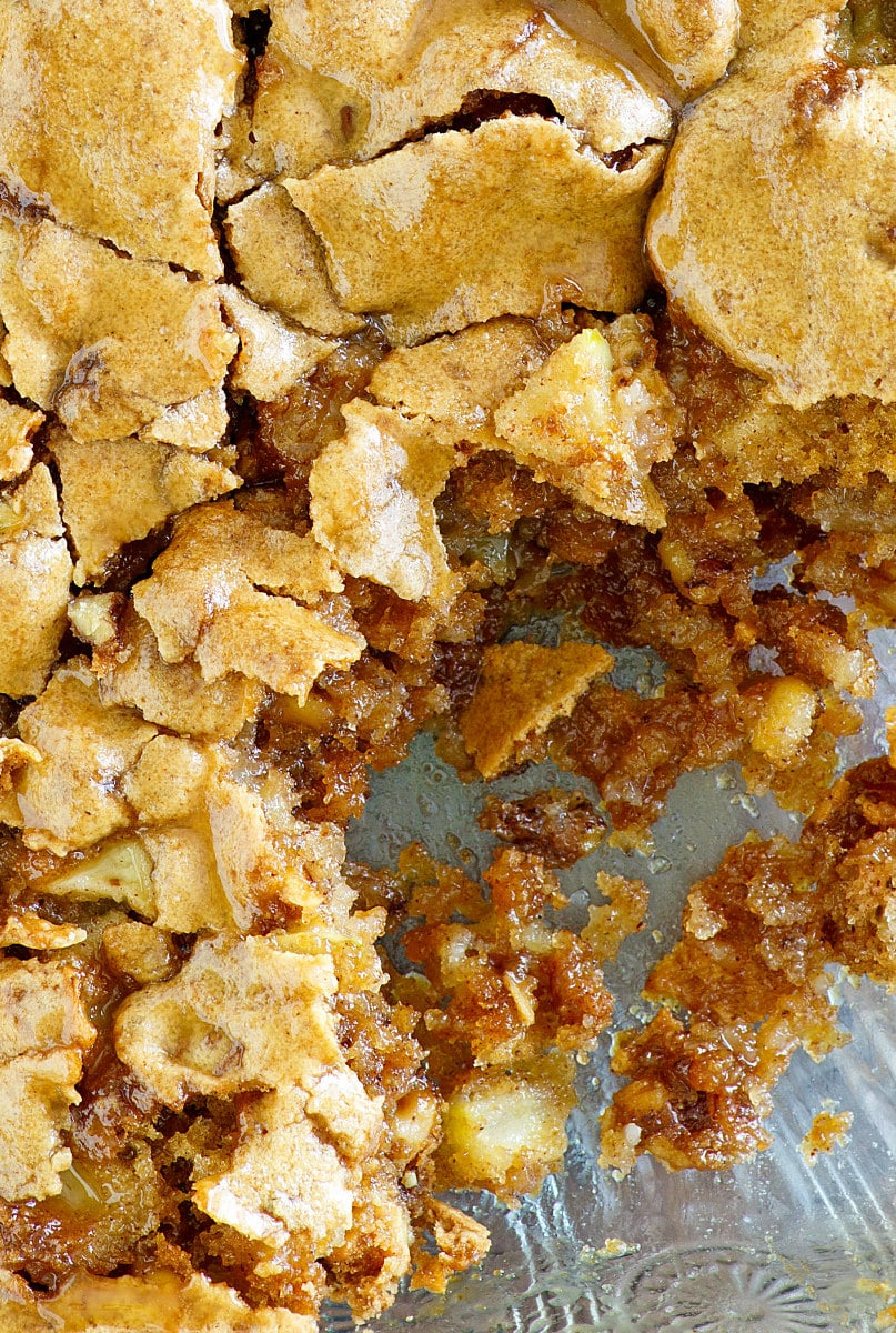 Close Up of Chopped Apple Cake with Sticky Toffee Topping