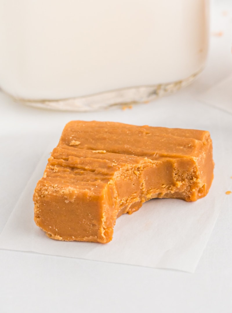 bite out of a piece of cinnamon fudge