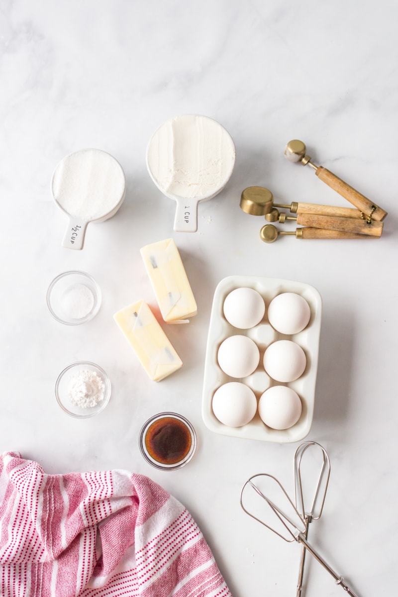 ingredients displayed for making classic pound cake