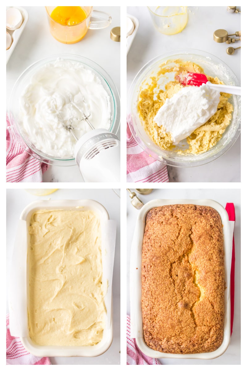 four photos showing how to make classic pound cake