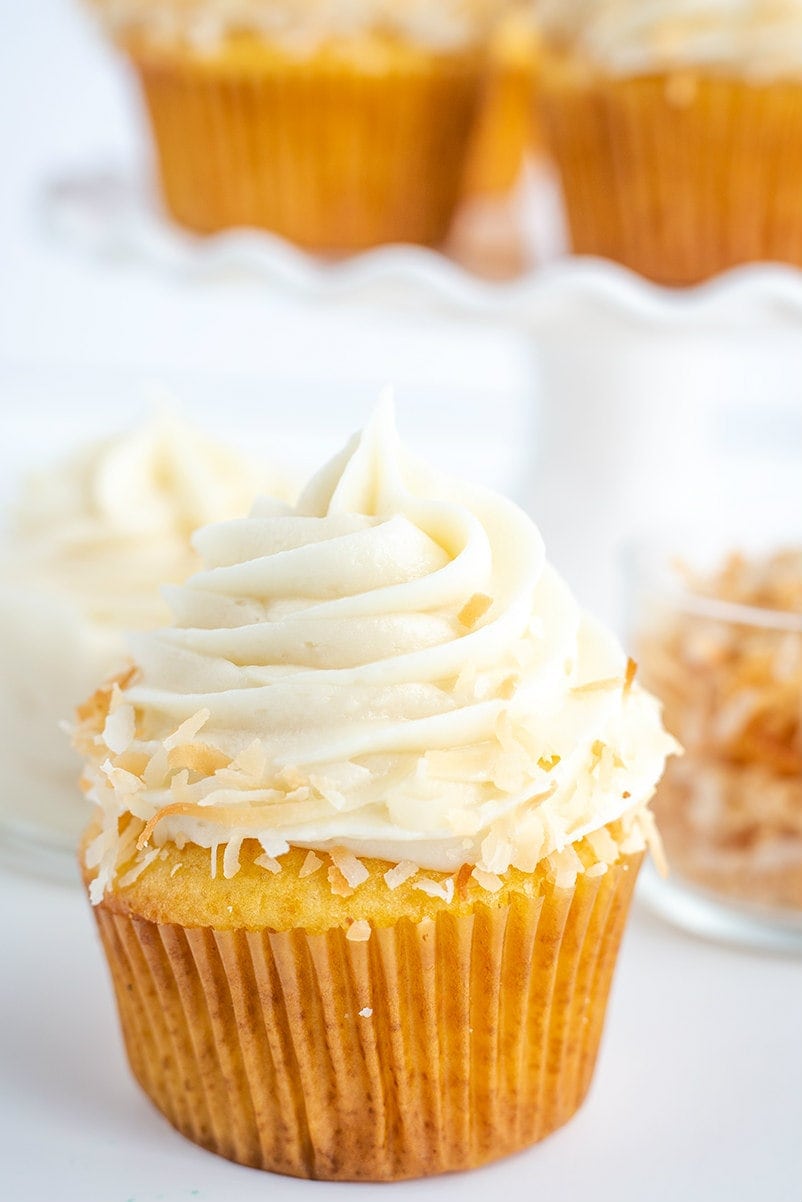 Cupcakes frosted with Coconut Buttercream Frosting 