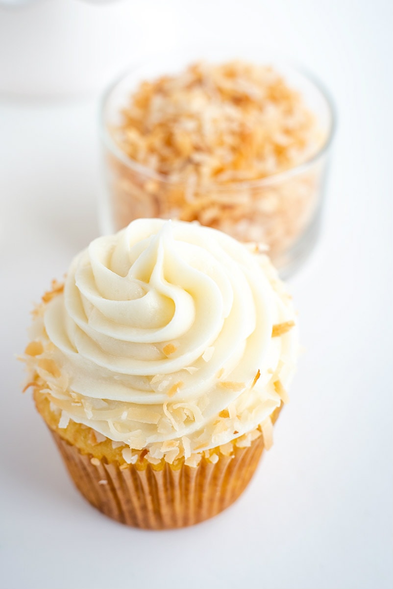 Cupcakes frosted with Coconut Buttercream Frosting