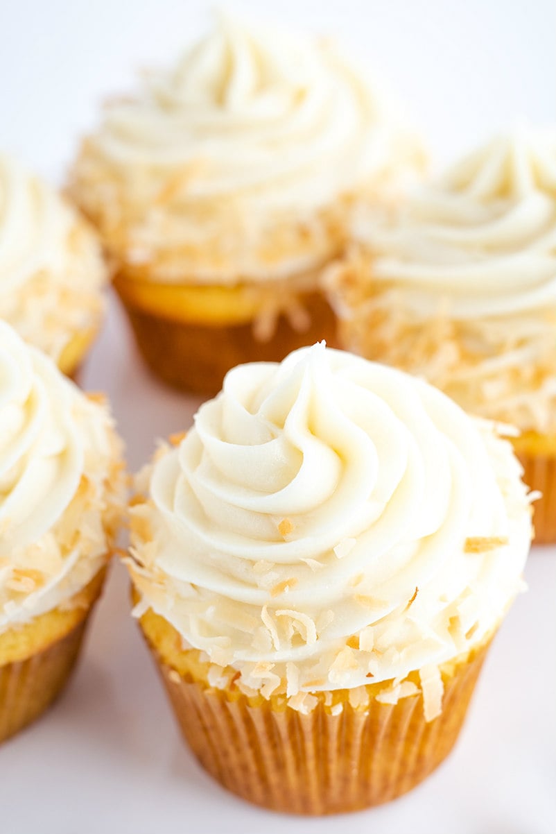 Cupcakes frosted with Coconut Buttercream Frosting