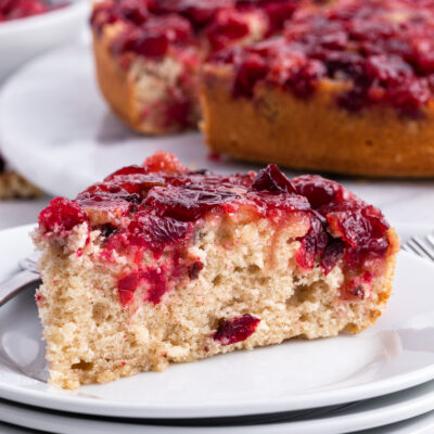 slice of cranberry upside down cake