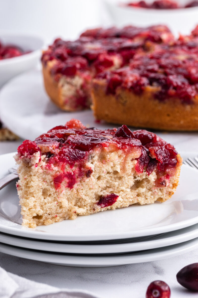 slice of cranberry upside down cake