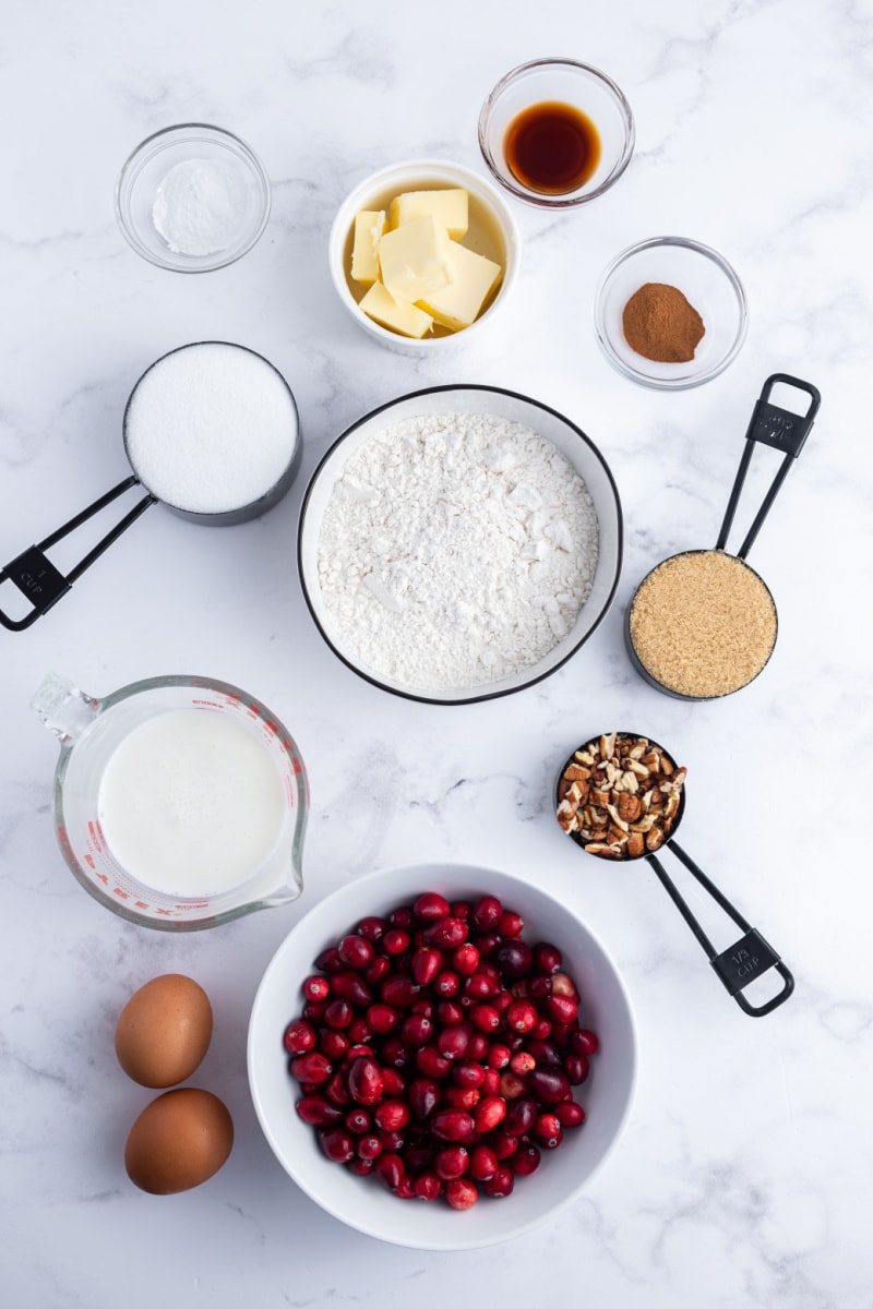 ingredients displayed for making cranberry upside down cake