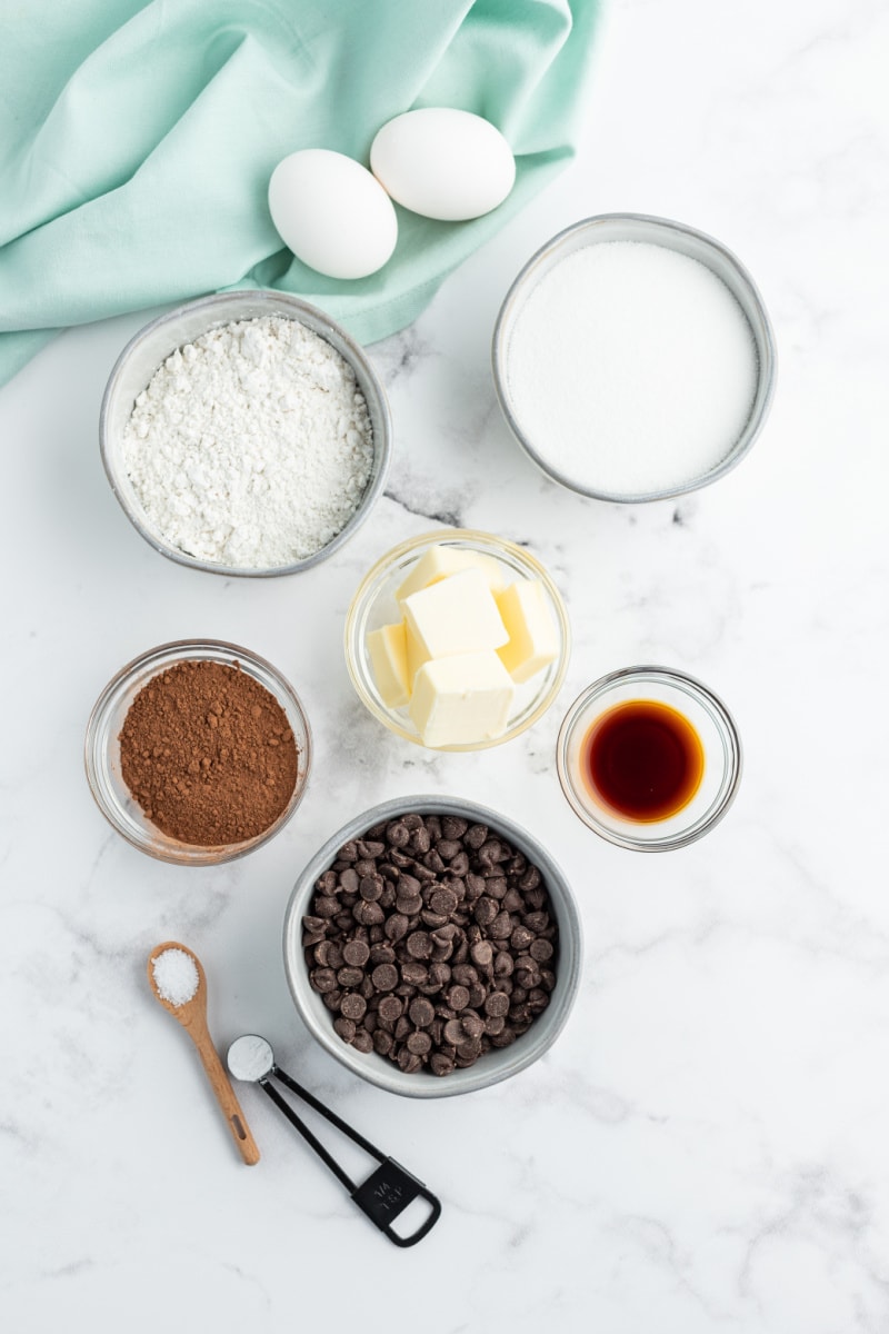 ingredients displayed for making double chocolate brownies