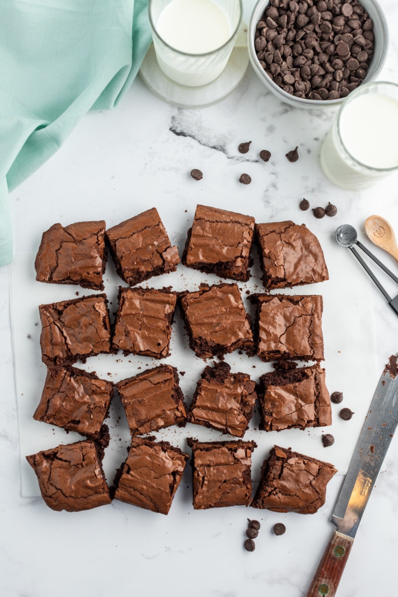 several brownies cut on a board